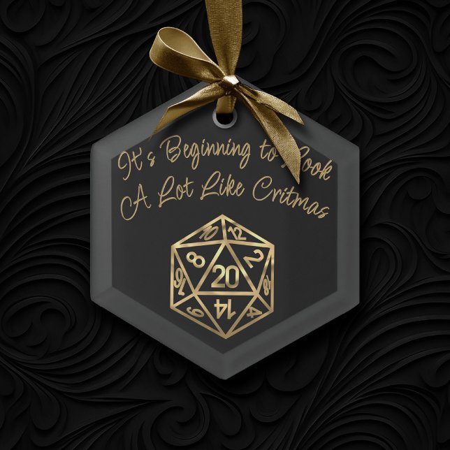 RPG Critmas | Gold Retro Tabletop Roleplayer Dice Ceramic Tree Decoration (Creator Uploaded)