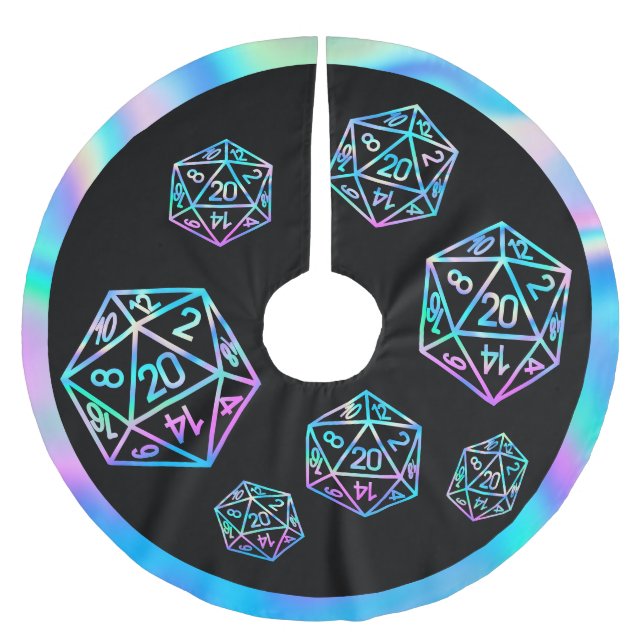 RPG Critmas | Holo Fantasy Tabletop Gamer Dice Brushed Polyester Tree Skirt (Front)