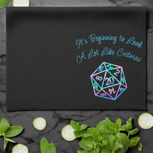 RPG Critmas   Holo Retro PnP Tabletop Gamer Dice Tea Towel