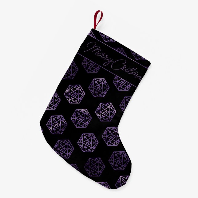 RPG Critmas | Purple Tabletop PnP Roleplayer Dice Small Christmas Stocking (Front (Hanging))