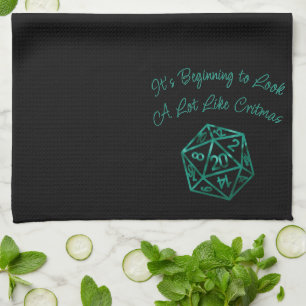 RPG Critmas   Teal Green Tabletop Roleplayer Dice Tea Towel