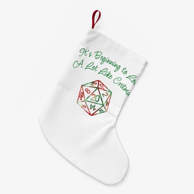 RPG Critmas | XMAS Fantasy Tabletop Gamer Dice Small Christmas Stocking (Front (Hanging))