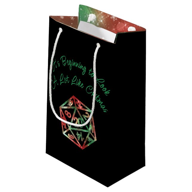 RPG Critmas | XMAS Fantasy Tabletop Gamer Dice Small Gift Bag (Back Angled)