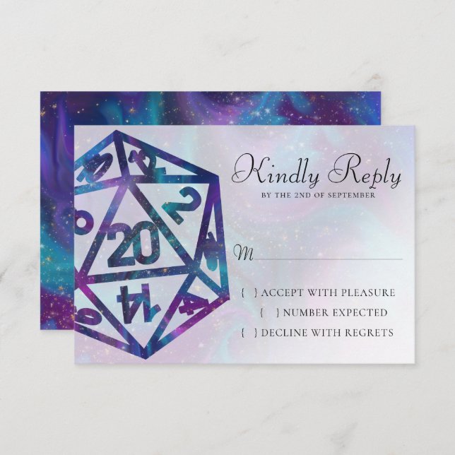 RPG Dice | Blue Fantasy PnP Tabletop Role Player RSVP Card (Front/Back)