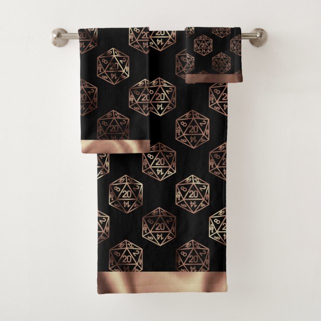 RPG Dice | Copper Fantasy Retro Tabletop PnP Gamer Bath Towel Set (Insitu)