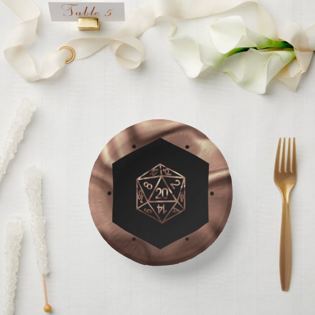 RPG Dice | Copper Fantasy Retro Tabletop PnP Gamer Paper Plate (Wedding)
