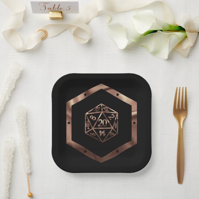 RPG Dice | Copper Fantasy Retro Tabletop PnP Gamer Paper Plate (Wedding)