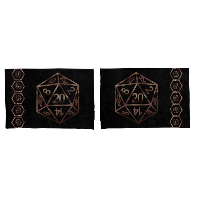 RPG Dice | Copper Fantasy Retro Tabletop PnP Gamer Pillowcase (Front-Set)