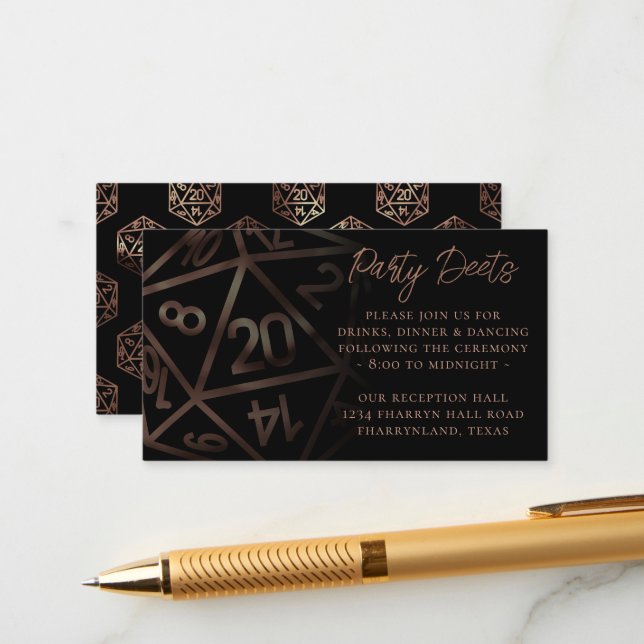 RPG Dice | Copper Fantasy Tabletop Gamer Reception Enclosure Card (Front/Back In Situ)
