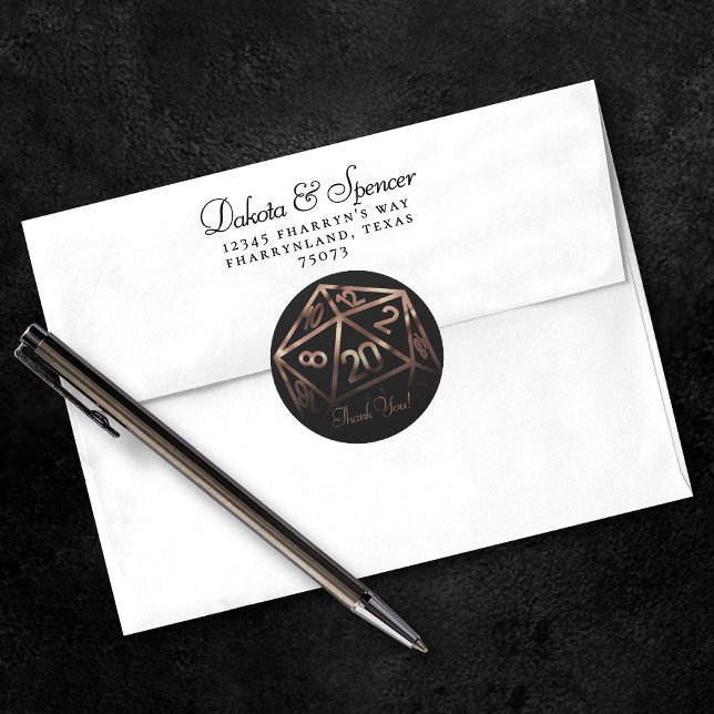 RPG Dice | Copper Fantasy Tabletop Gamer Thank You Classic Round Sticker (Creator Uploaded)