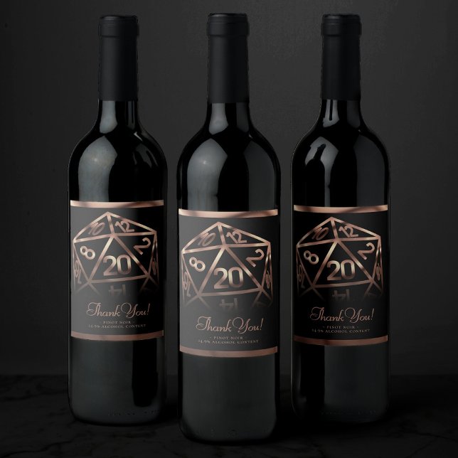 RPG Dice | Copper Fantasy Tabletop Gamer Thank You Wine Label (Creator Uploaded)