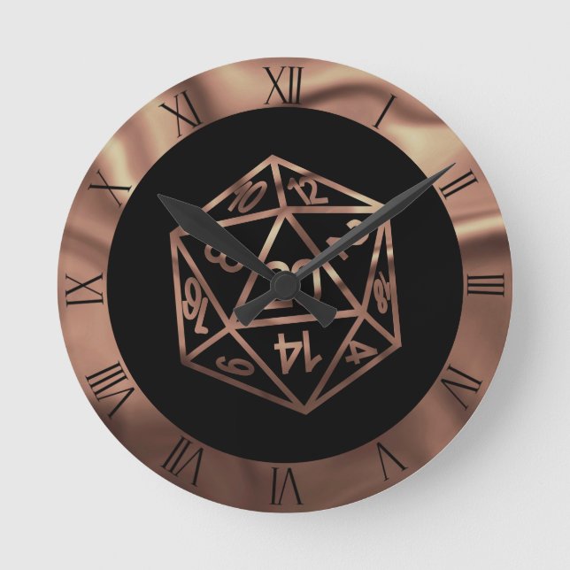 RPG Dice | Copper Old School Tabletop Role Player Round Clock (Front)