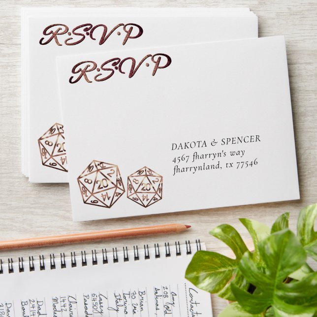 RPG Dice | Copper Retro Tabletop Role Player RSVP Envelope (Stacked)