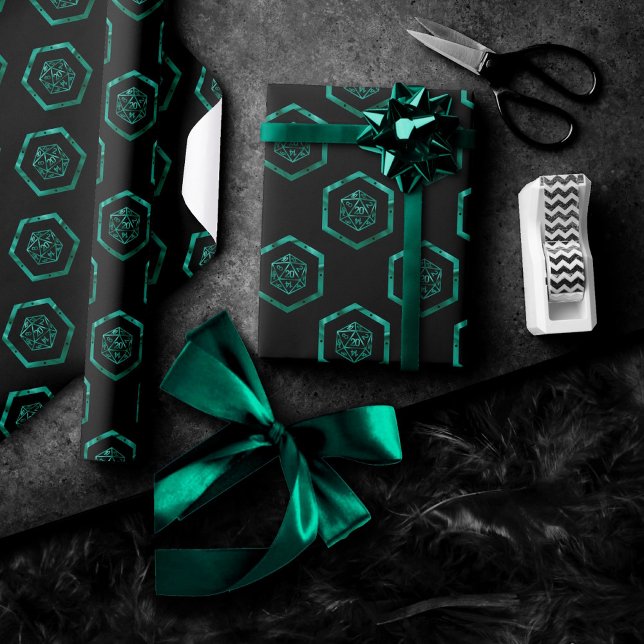 RPG Dice | Emerald Fantasy Retro Tabletop Gamer Wrapping Paper (Creator Uploaded)