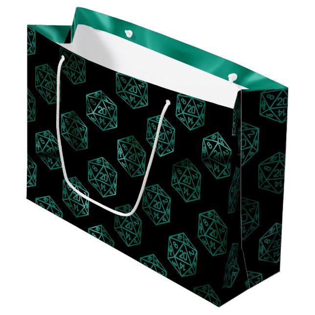 RPG Dice | Emerald Fantasy Tabletop Retro Gamer Large Gift Bag (Front Angled)