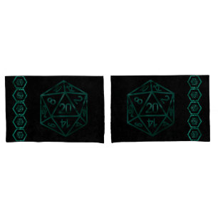 RPG Dice   Emerald Fantasy Tabletop Retro Gamer Pillowcase
