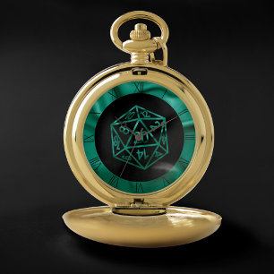 RPG Dice   Emerald Fantasy Tabletop Retro Gamer Pocket Watch