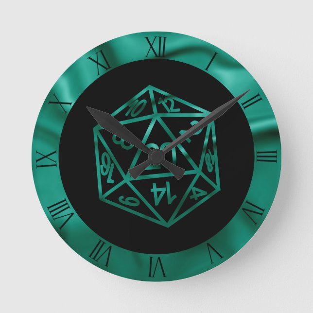 RPG Dice | Emerald Fantasy Tabletop Retro Gamer Round Clock (Front)