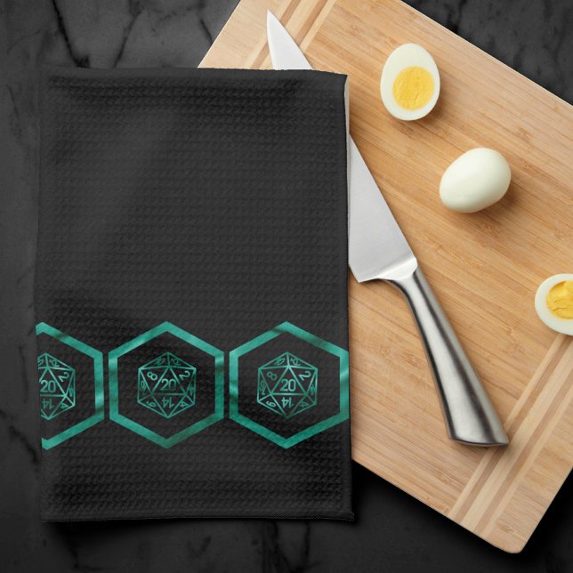 RPG Dice | Emerald Fantasy Tabletop Retro Gamer Tea Towel (Creator Uploaded)
