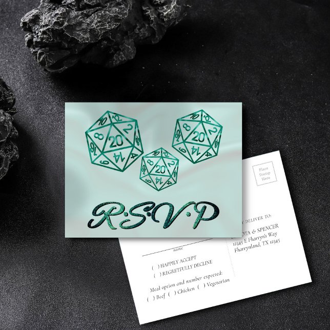 RPG Dice | Emerald Tabletop PnP Gamer Entree RSVP Invitation Postcard (Creator Uploaded)