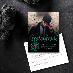 RPG Dice   Emerald Tabletop Retro Gamer Graduation Announcement Postcard