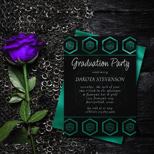 RPG Dice   Emerald Tabletop Retro Gamer Graduation Invitation