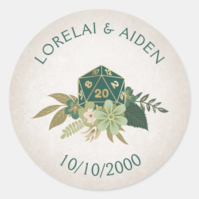 RPG Dice Gamer Wedding Classic Round Sticker (Front)