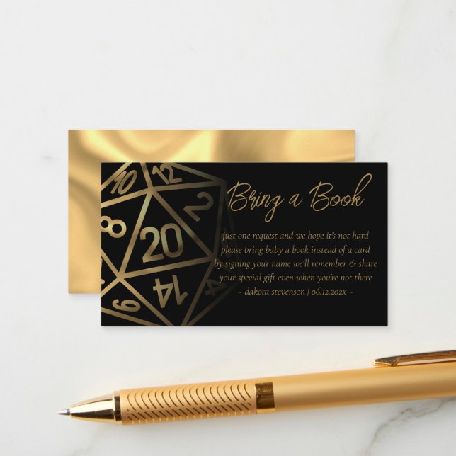 RPG Dice | Gold Fantasy PnP Tabletop Book Request Enclosure Card (Front/Back In Situ)