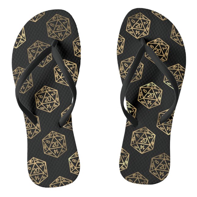 RPG Dice | Gold Fantasy Retro Tabletop PnP Gamer Flip Flops (Footbed)