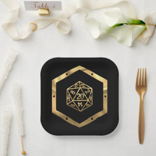 RPG Dice Gold Fantasy Retro Tabletop PnP Gamer Paper Plate