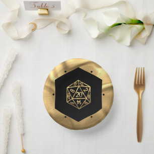 RPG Dice Gold Fantasy Retro Tabletop PnP Gamer Paper Plate