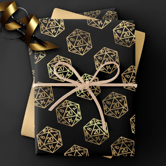 RPG Dice | Gold Fantasy Retro Tabletop PnP Gamer Wrapping Paper Sheet