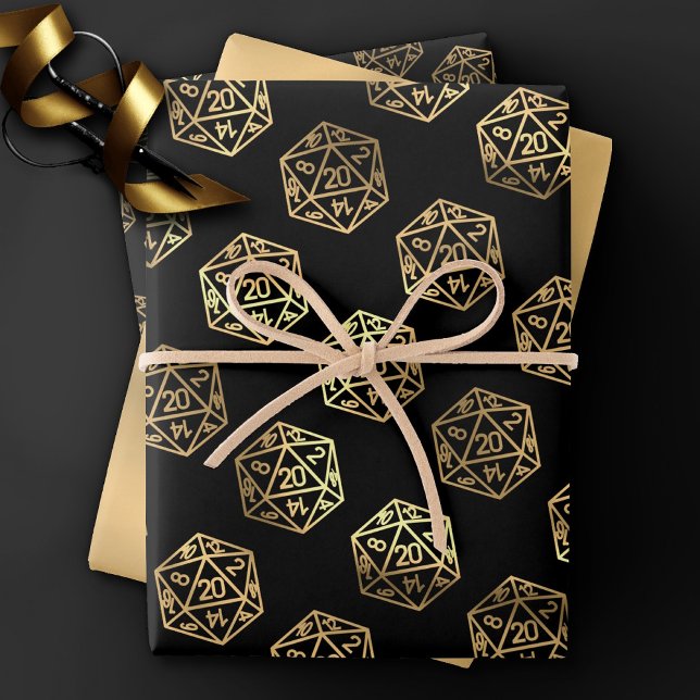 RPG Dice | Gold Fantasy Retro Tabletop PnP Gamer Wrapping Paper Sheet (Creator Uploaded)