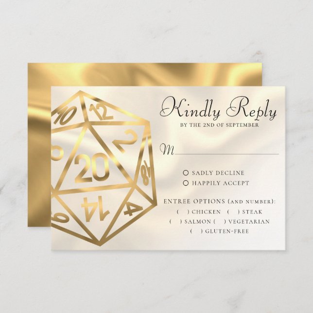 RPG Dice | Gold Fantasy Tabletop PnP Gamer Entree RSVP Card (Front/Back)