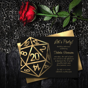 RPG Dice   Gold Fantasy Tabletop PnP Gamer Party Invitation