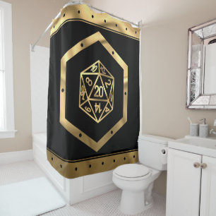 RPG Dice   Gold Fantasy Tabletop Retro PnP Gamer Shower Curtain