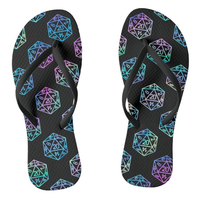 RPG Dice | Holo Fantasy Retro Tabletop PnP Gamer Flip Flops (Footbed)