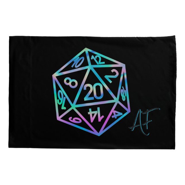 RPG Dice | Holo Fantasy Retro Tabletop PnP Gamer Pillowcase (Back)