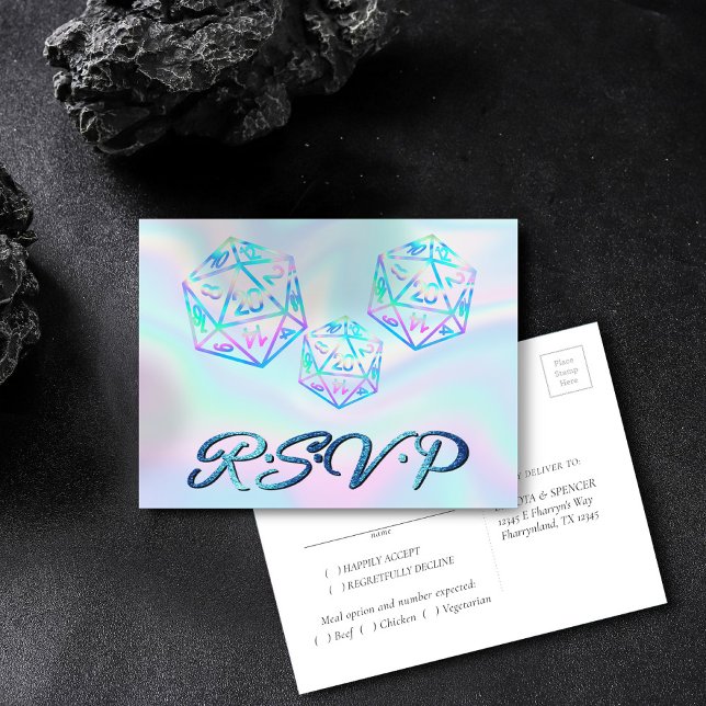 RPG Dice | Holo Fantasy Tabletop Gamer Entree RSVP Invitation Postcard (Creator Uploaded)