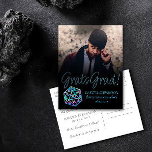 RPG Dice   Holo Fantasy Tabletop Gamer Graduation Announcement Postcard