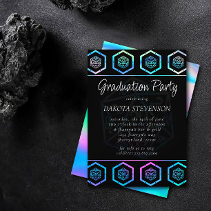RPG Dice   Holo Fantasy Tabletop Gamer Graduation Invitation