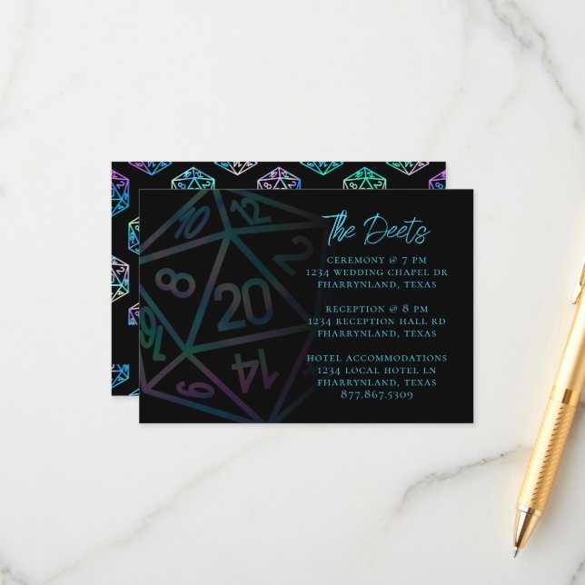 RPG Dice | Holo Fantasy Tabletop Guest Details Enclosure Card (Front/Back In Situ)