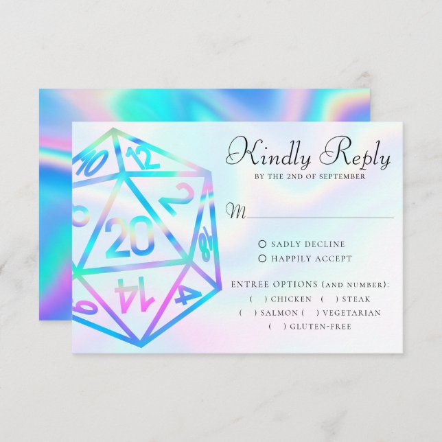 RPG Dice | Holo Fantasy Tabletop PnP Gamer Entree RSVP Card (Front/Back)