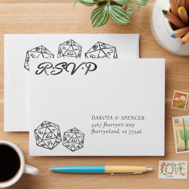 RPG Dice | Retro Tabletop Roleplayer RSVP Address Envelope (Desk)