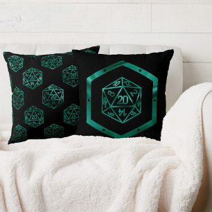 RPG Dice   Teal Green Retro Tabletop Role Player Cushion