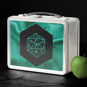 RPG Dice Teal Green Retro Tabletop Role Player Metal Lunch Box