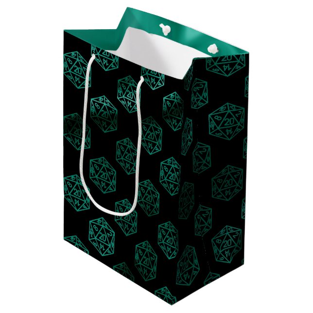 RPG Dice | Teal Green Retro Tabletop Roleplayer Medium Gift Bag (Front Angled)