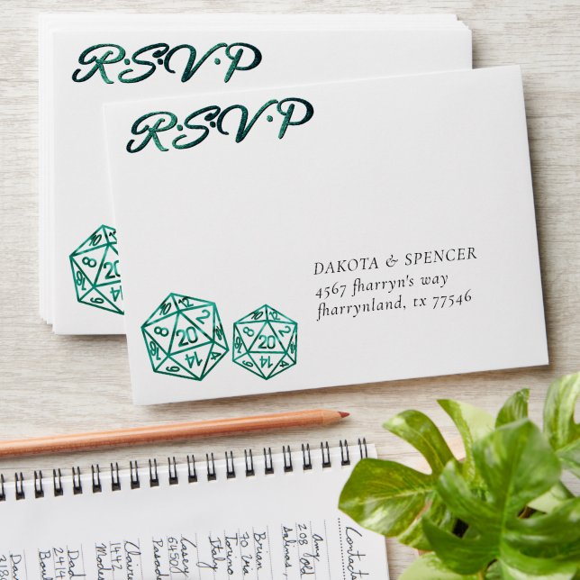 RPG Dice | Teal Green Tabletop Role Player RSVP Envelope (Stacked)