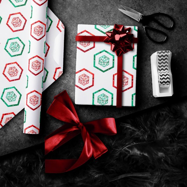 RPG Dice | XMAS Fantasy Retro Tabletop PnP Gamer Wrapping Paper (Creator Uploaded)