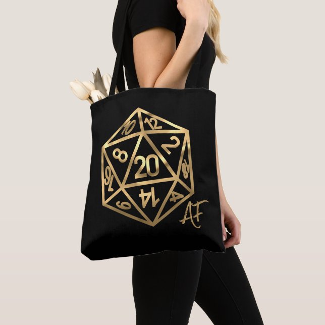 RPG Dragon | Gold Fantasy Tabletop PnP Gamer Dice Tote Bag (Close Up)
